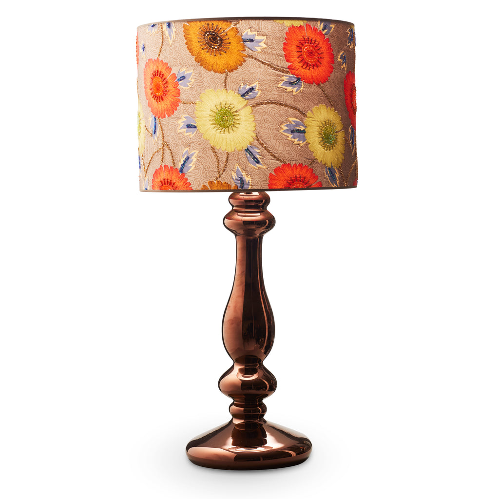 Orsay Bordlampe - Bronze glas med orange blomstret skærm - LIVINGOODIES