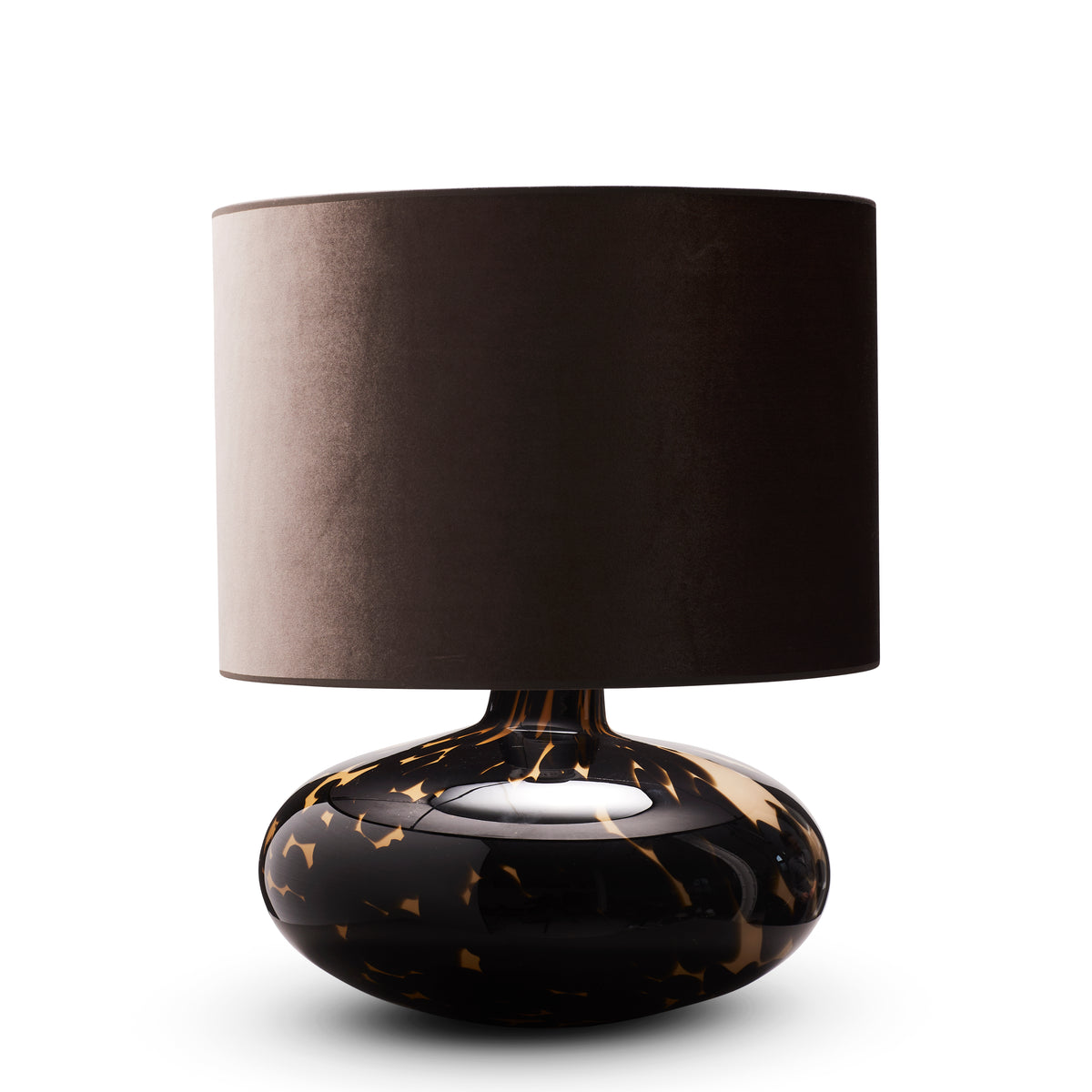 Lille glas bordlampe - Rodin - Med gråbrun velourskærm