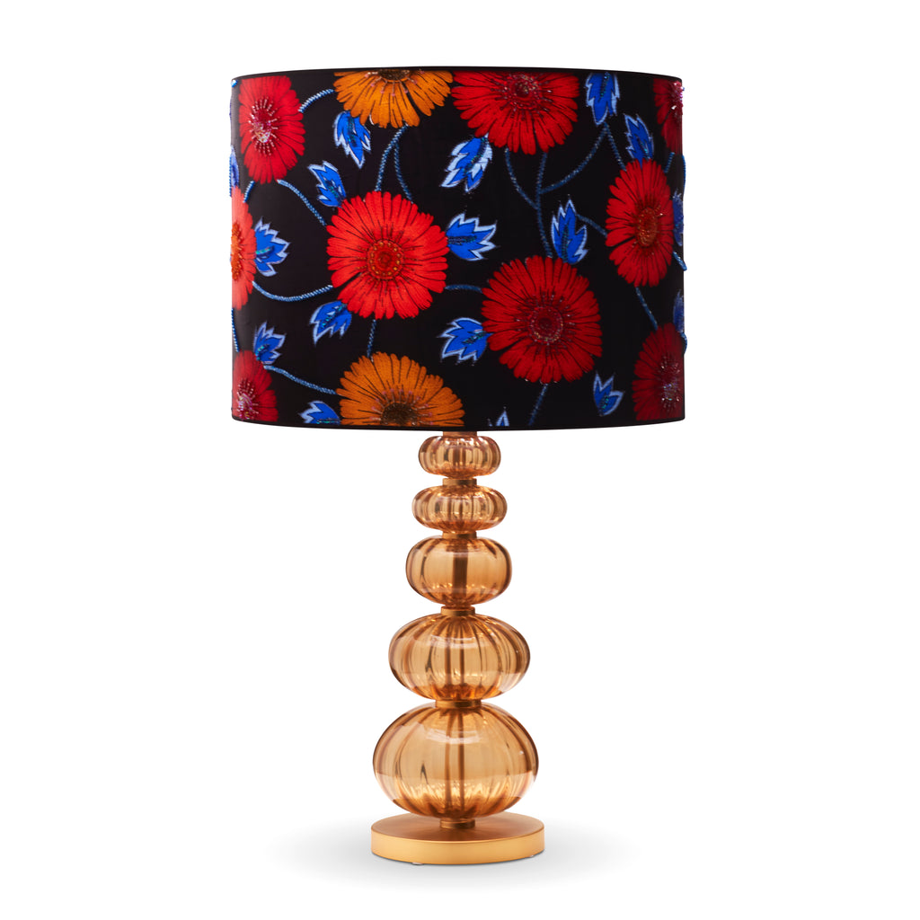 Bordlampe Murano High - Amber med blomstret skærm og perlebroderi - LIVINGOODIES