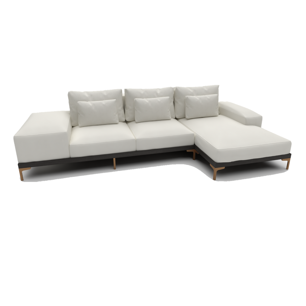 Chaiselong sofa "Empire +" i råhvid med sort træramme og messingfarvede ben - LIVINGOODIES