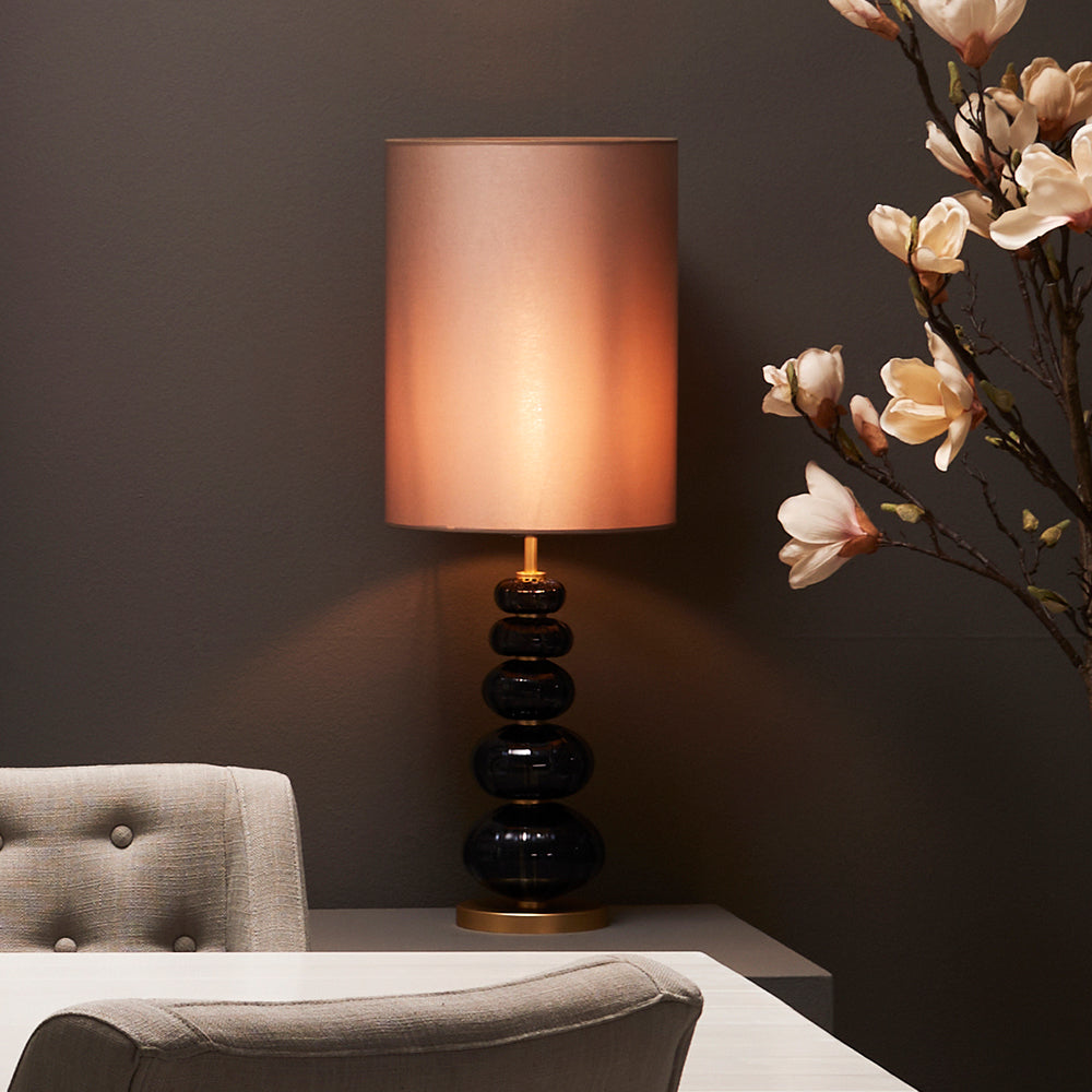 LIVINGOODIES Murano High bordlampe Obsidian-sort med Dusty Rose skærm