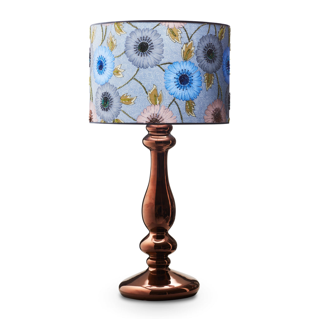 Orsay Bordlampe - Bronze glas med orange blomstret skærm - LIVINGOODIES