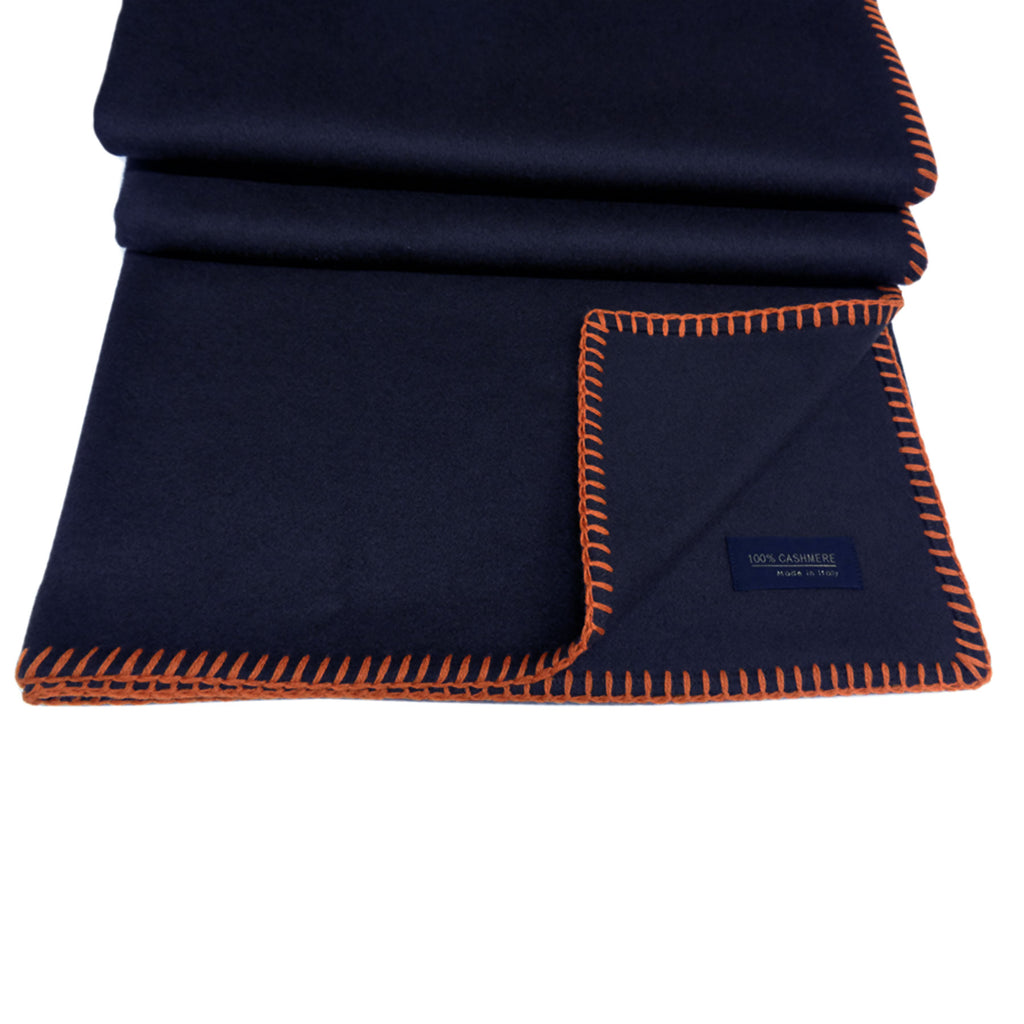 Cashmere plaid - Deep blue med orange piping - LIVINGOODIES