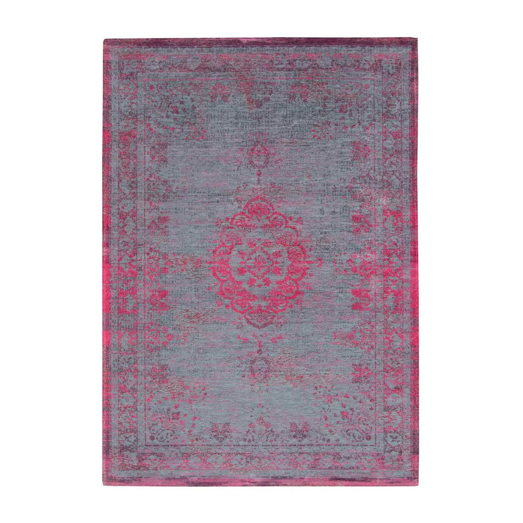 Gulvtæppe med slidt look og mønster i grå og pink