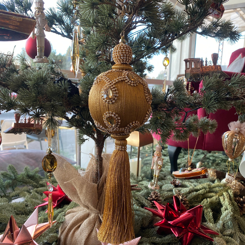 Guldkugle med tassel og diamanter - Juleophæng - LIVINGOODIES