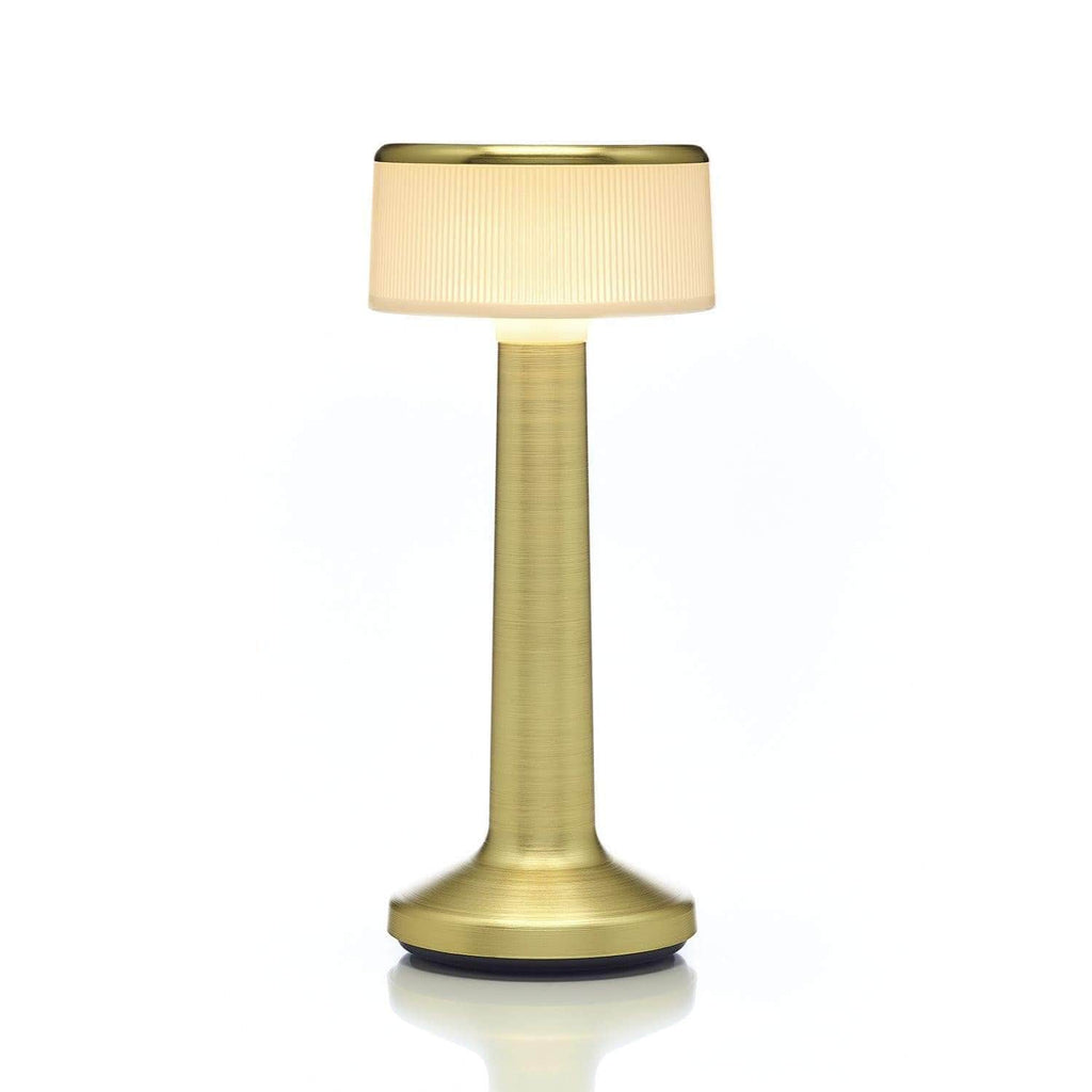 Lampe uden ledning i guldfarve med cylinder transparent skærm
